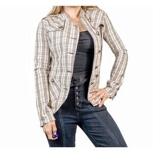 Volcom Daytime Dreamer Jacket Size Large Mid Length Military Plaid Tan Y2K Retro